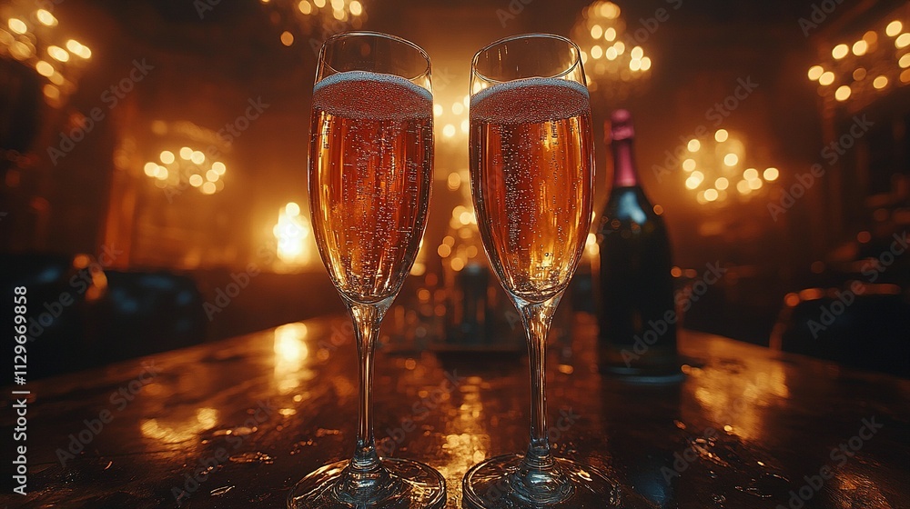 Two Glasses of Sparkling Champagne at Night Two Glasses of Sparkling Champagne at Night