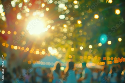 Fototapeta Naklejka Na Ścianę i Meble -  Blur background of people at festive summer music festival in park