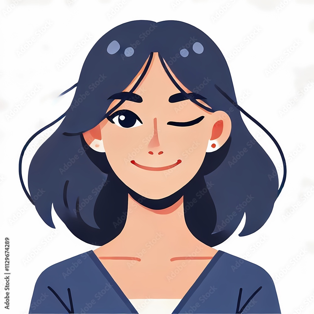 Winking Woman Illustration in Flat Style on White Background Winking Woman Illustration in Flat Style on White Background