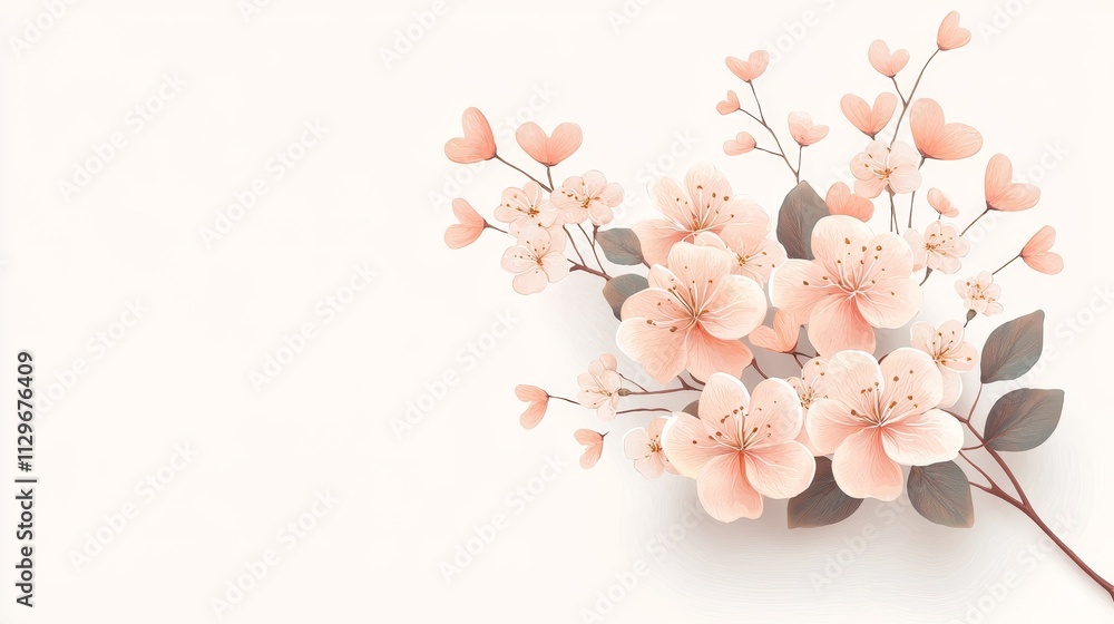 custom made wallpaper toronto digitalCluster of flowers with heart-shaped leaves, soft romantic tones, vector style, isolated white background