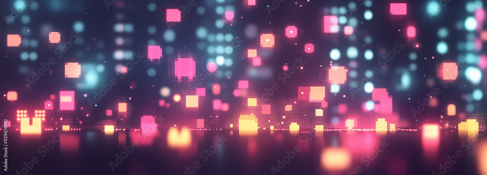 Neon pixelated abstract bokeh with vibrant glowing squares
Neon pixelated abstract bokeh with vibrant glowing squares