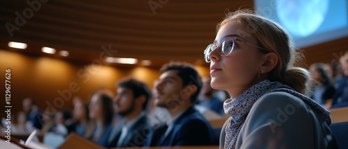 Attendees focused during a lecture in a modern auditorium.