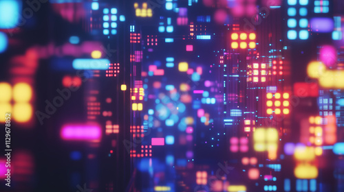 Wallpaper Mural Vivid neon grid with colorful pixel lights, futuristic digital design
 Torontodigital.ca