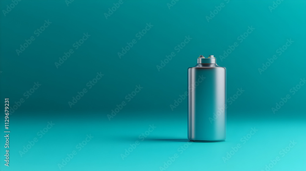 A clean design of an electric battery, showing only the essential shape and connection points. Minimalist electric battery.