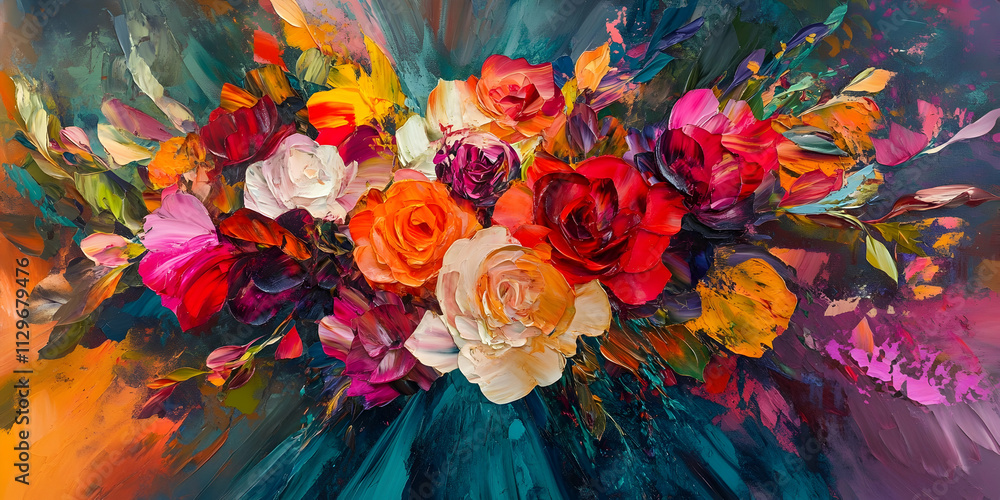 Mesmerizing colorful rose bouquet bursting with vibrant tones, AI Generated Mesmerizing colorful rose bouquet bursting with vibrant tones, AI Generated