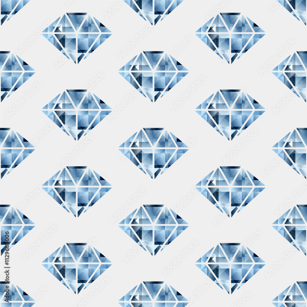 Diamonds vector seamless pattern. Stylized faceted blue crystals on white background. Best for textile, wallpapers, wrapping paper, package and your design. Diamonds vector seamless pattern. Stylized faceted blue crystals on white background. Best for textile, wallpapers, wrapping paper, package and your design.