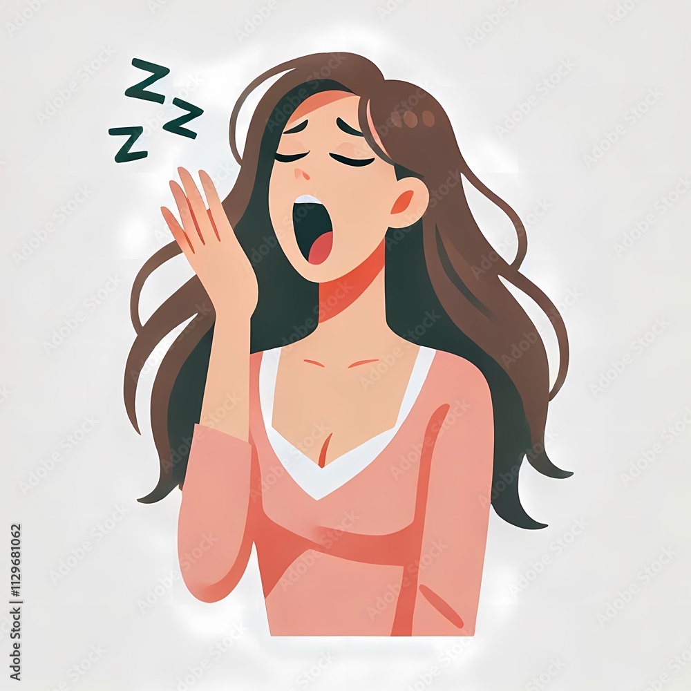 Flat Style Woman Yawning Illustration on White Background Flat Style Woman Yawning Illustration on White Background
