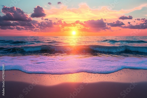 A Landscape PIcture of a Sunset on a beautiful Beach. Perfect for Wallpaper, Poster and Travel Inspired Content.