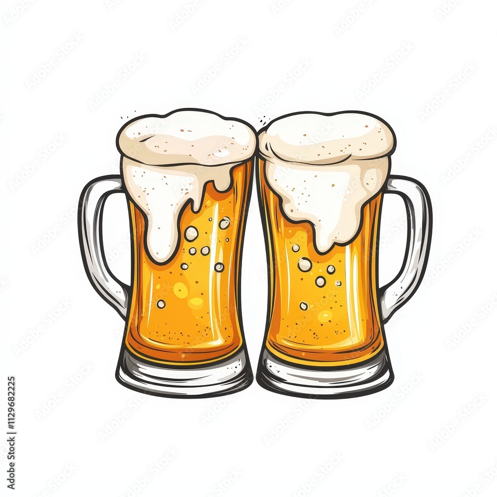 Two glasses of beer with foam icon logo illustration isolated on white background Two glasses of beer with foam icon logo illustration isolated on white background