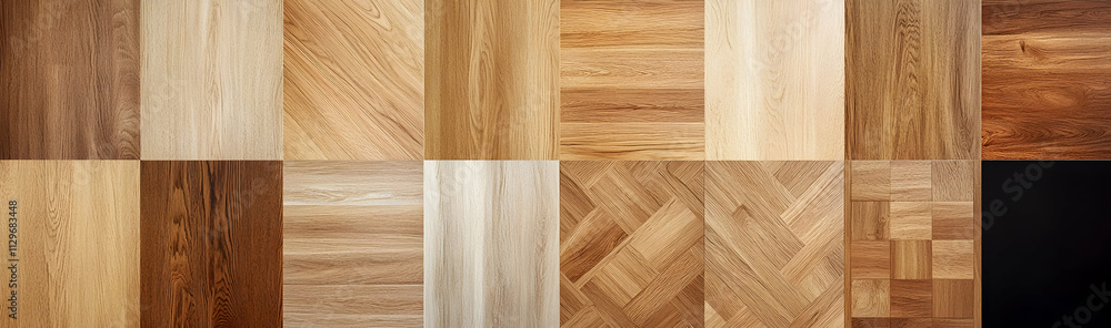 Close-up of wood laminate floor square samples, including vinyl tiles and parquet in natural oak tones - Close-up of wood laminate floor square samples, including vinyl tiles and parquet in natural oak tones -
