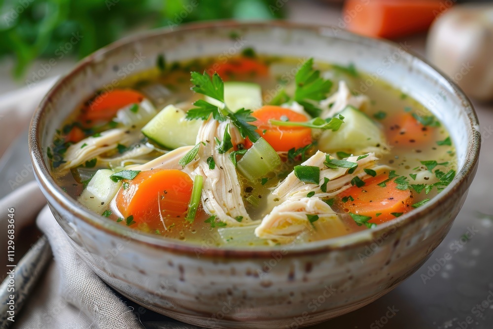 Chicken soup with vegetables in a bowl Chicken soup with vegetables in a bowl