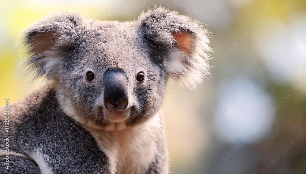 Close-Up of a Koala, Emphasizing Its Gentle Expression and Fur Texture Close-Up of a Koala, Emphasizing Its Gentle Expression and Fur Texture