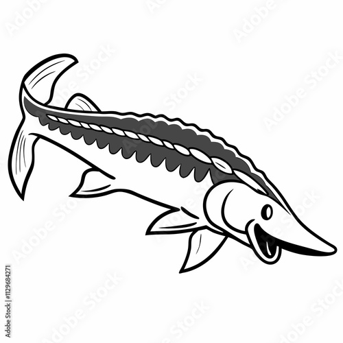 Happy stuergon fish  ,White Background