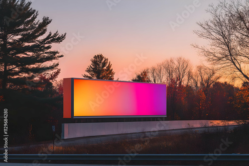 Billboard mockup - A colorful billboard stands against a sunset backdrop, blending art and environment. photo