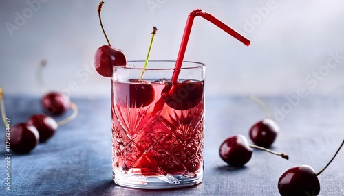 Wallpaper Mural Refreshing cherry drink with ice and fresh cherries in elegant glass Torontodigital.ca