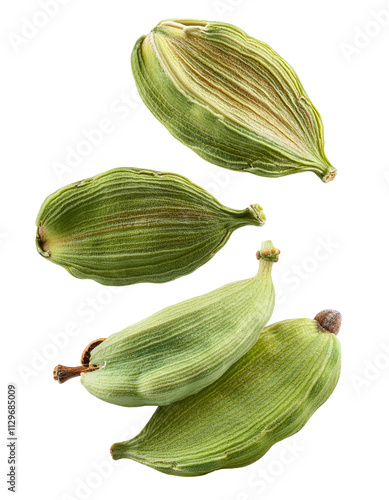 Wallpaper Mural Four green cardamom pods falling against transparent background Torontodigital.ca