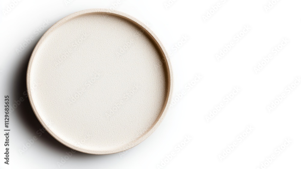 Ceramic plate with subtle texture, viewed from above, neutral tone, dynamic lighting, isolated on white background Ceramic plate with subtle texture, viewed from above, neutral tone, dynamic lighting, isolated on white background
