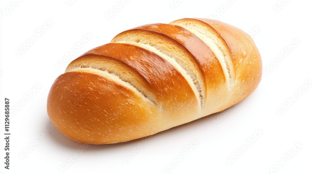 rustic white bread loaf, artisanal style, dynamic overhead angle, golden crust, isolated on white background rustic white bread loaf, artisanal style, dynamic overhead angle, golden crust, isolated on white background