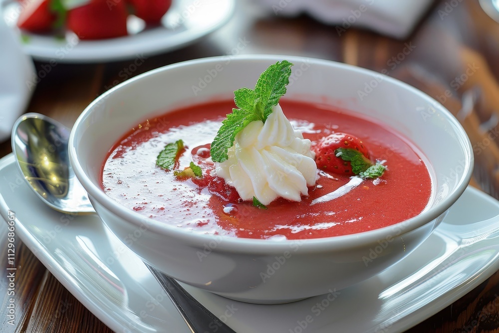 Chilled strawberry soup with ice cream Chilled strawberry soup with ice cream