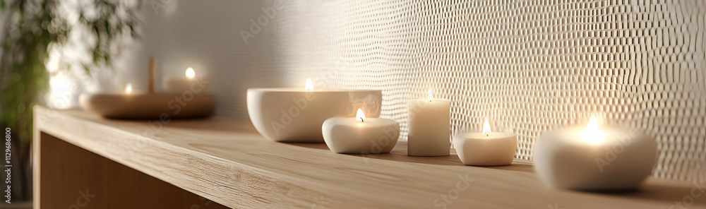 Horizontal wallpaper featuring a series of small candles with soft flames, creating a peaceful atmosphere - Horizontal wallpaper featuring a series of small candles with soft flames, creating a peaceful atmosphere -