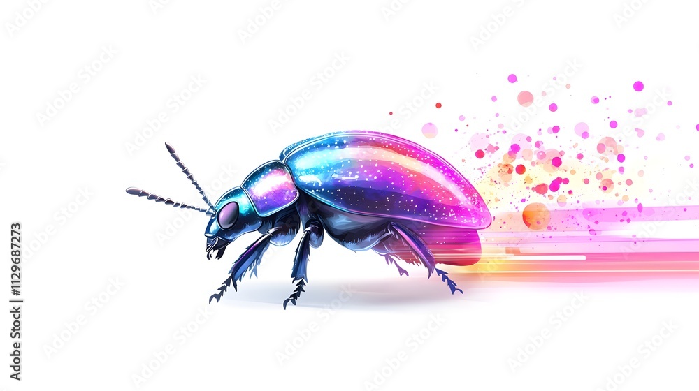 Naklejka premium Watercolor beetle illustration, abstract shell design, vivid color palette, focused on fine details, artistic close-up