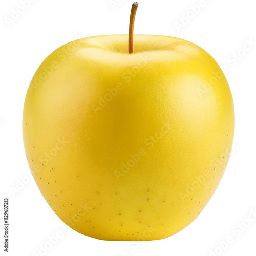 Slika na platnu Ripe yellow apple isolated on transparent background with stem