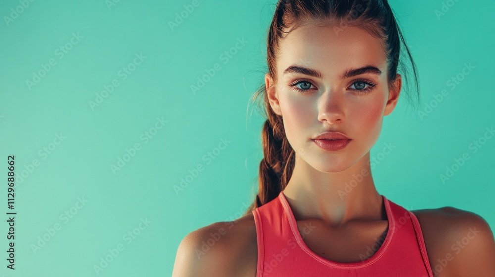 Beautiful fitness woman on mint green background Beautiful fitness woman on mint green background