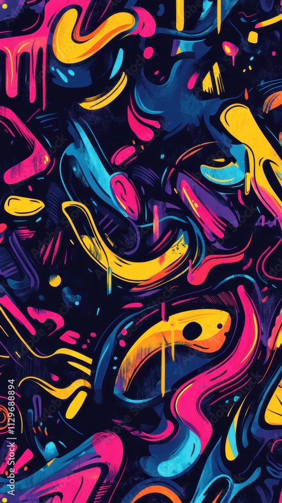 Fototapeta premium Abstract vibrant graffiti art with bold shapes and vivid colors in a modern urban style