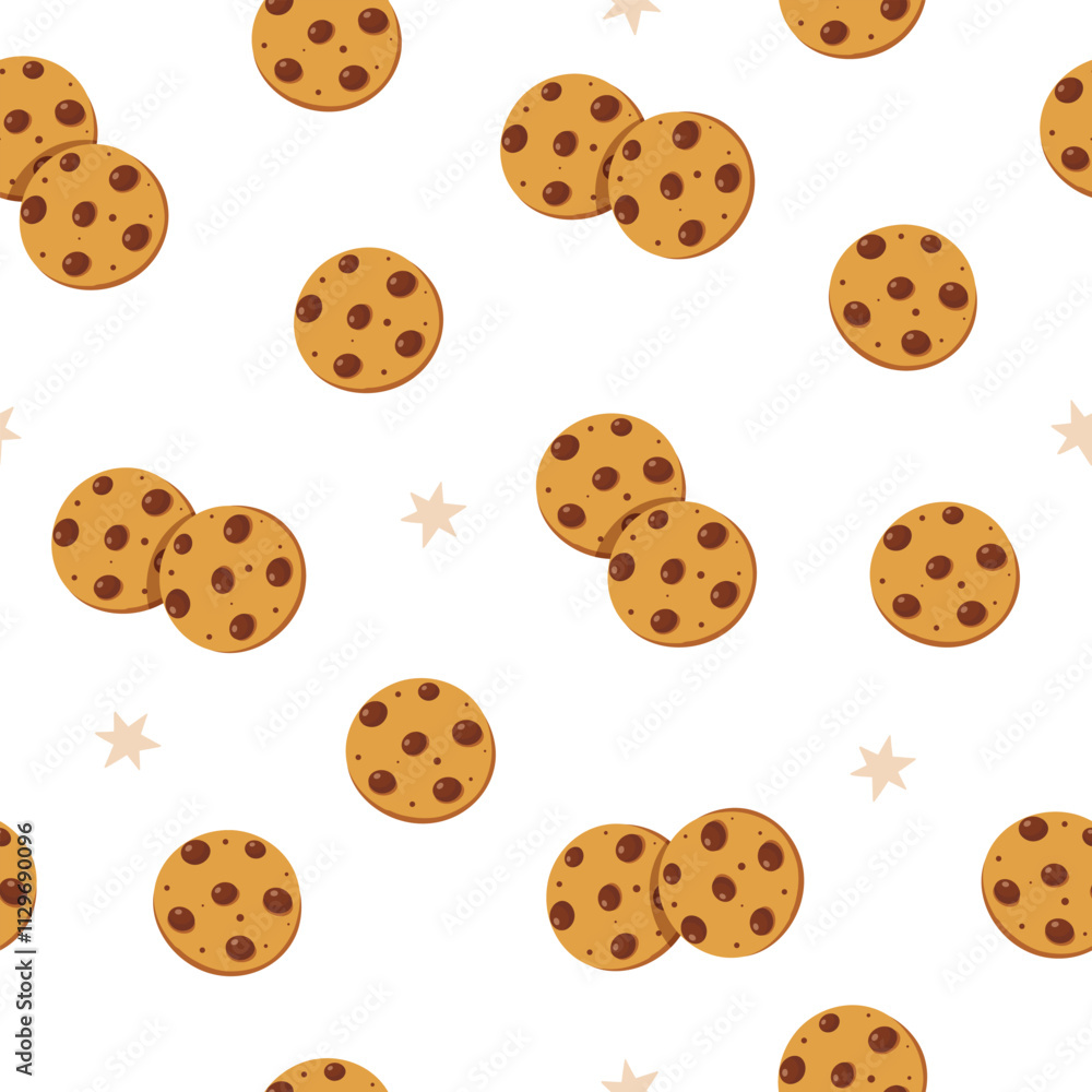 Vector seamless pattern with chocolate cookies on white background. Vector seamless pattern with chocolate cookies on white background.