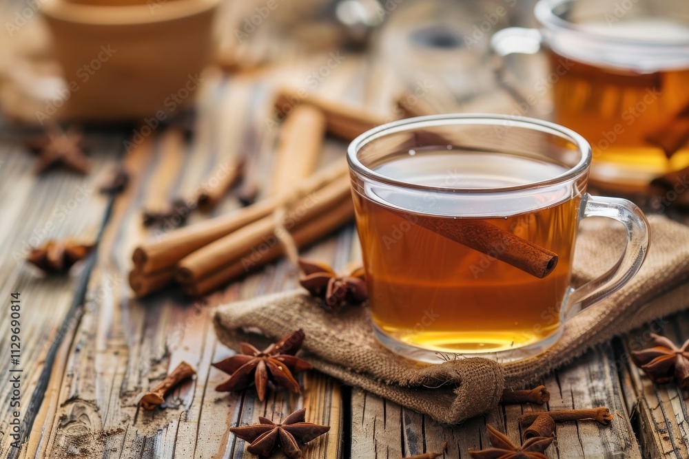 Cinnamon tea with a pleasant scent on table Cinnamon tea with a pleasant scent on table