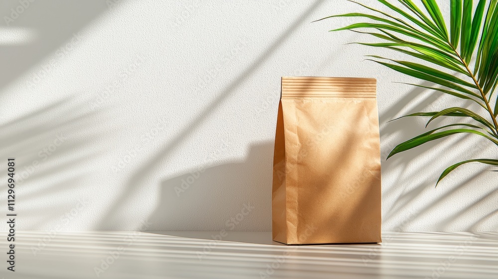 Smooth brown paper lunch bag, sharp shadows, minimalistic white backdrop Smooth brown paper lunch bag, sharp shadows, minimalistic white backdrop