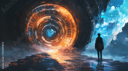 A time traveler encountering their past self in a paradoxical moment,. Paradox. Illustration