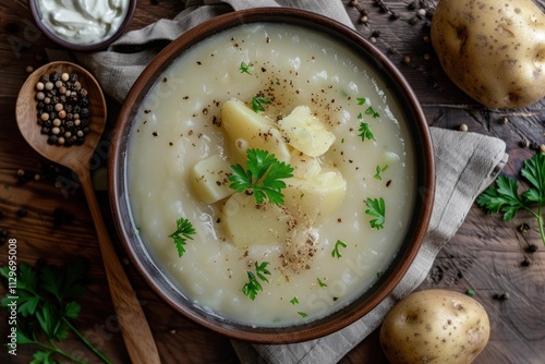 Classic potato soup Overhead shot