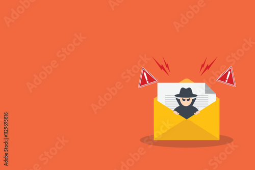 Email data phishing. Cyber thief hide inside email on a laptop computer. Virus, malware, email fraud, e-mail spam, phishing scam, hacker attack concept.	