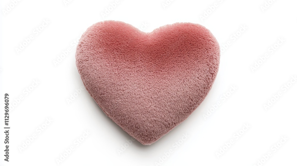 Fototapeta premium Soft heart-shaped pink pillow with a velvety finish, perfectly isolated on a clean white background, radiating warmth and coziness