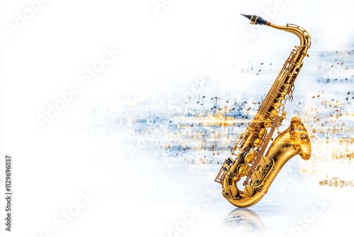 Wallpaper Mural Golden saxophone playing musical notes on white background Torontodigital.ca