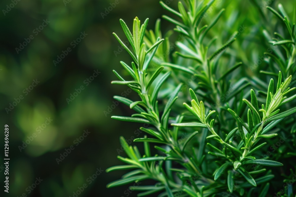 Fototapeta premium Close up of a green rosemary bush in the background