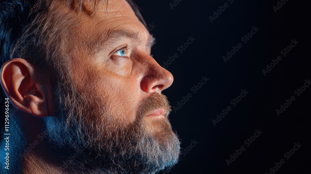 Obraz premium Profile of a Man with Beard and Thoughtful Expression