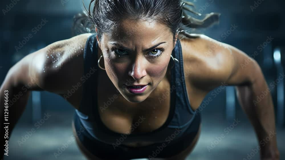 Fit girl performing pushups on exercise machine at the gym Fit girl performing pushups on exercise machine at the gym