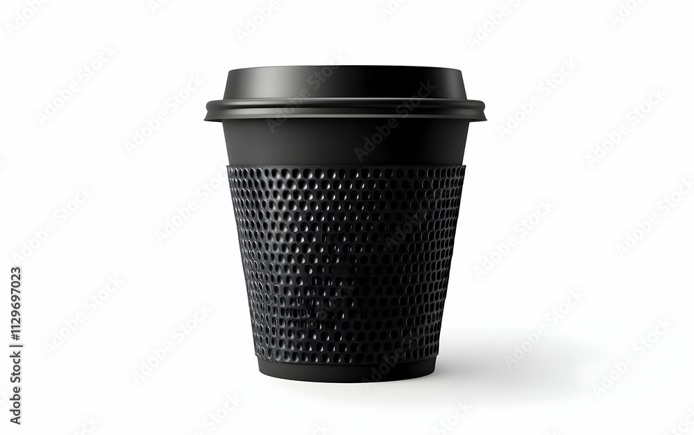 Takeaway black coffee cup with sleeve, isolated on white background, clipping path,, AI Generated Takeaway black coffee cup with sleeve, isolated on white background, clipping path,, AI Generated