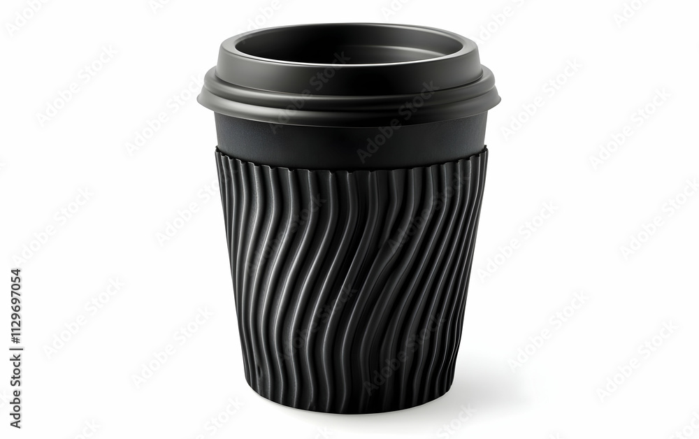 Takeaway black coffee cup with sleeve, isolated on white background, clipping path,, AI Generated Takeaway black coffee cup with sleeve, isolated on white background, clipping path,, AI Generated