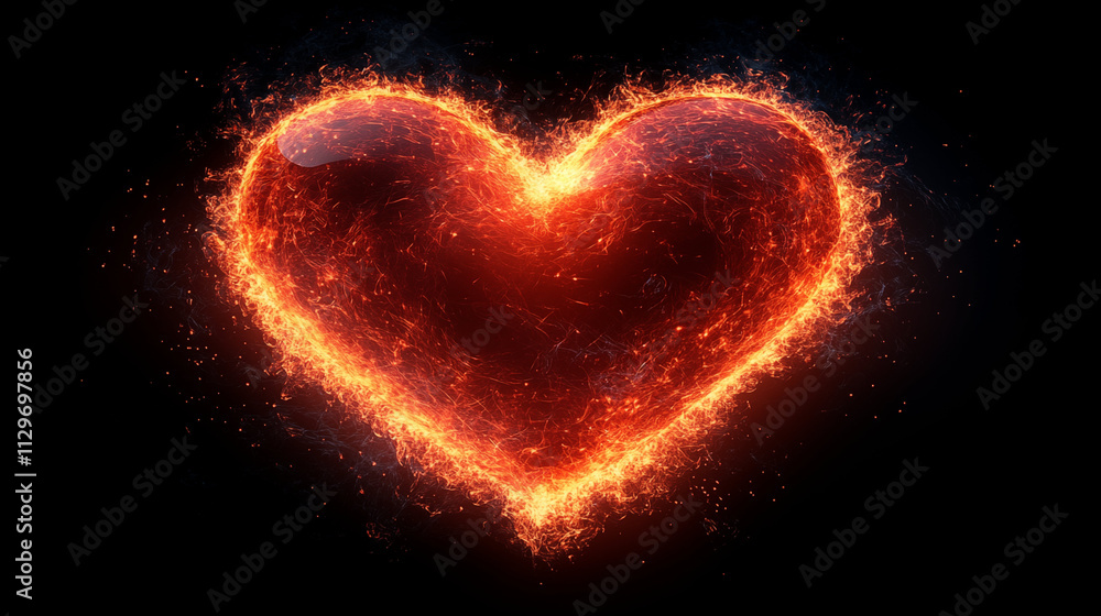 Fiery Red Heart Symbol Illuminated on a Dark Background Fiery Red Heart Symbol Illuminated on a Dark Background