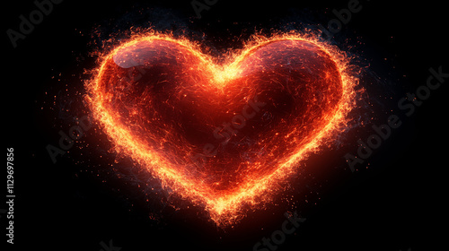 Fiery Red Heart Symbol Illuminated on a Dark Background