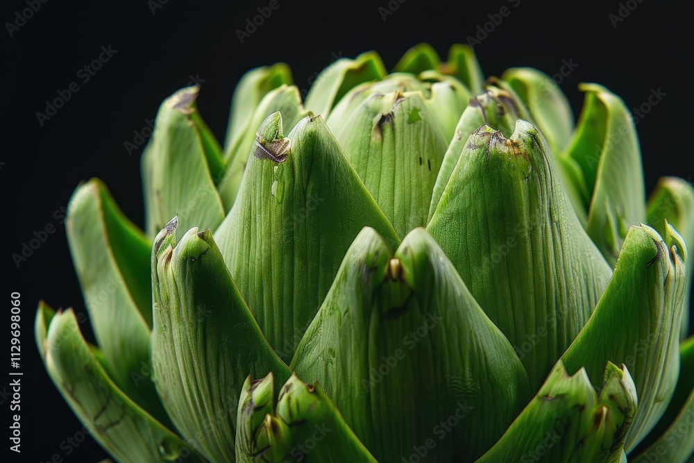 Obraz premium Close up of fresh organic artichokes on black background healthy vegetarian food