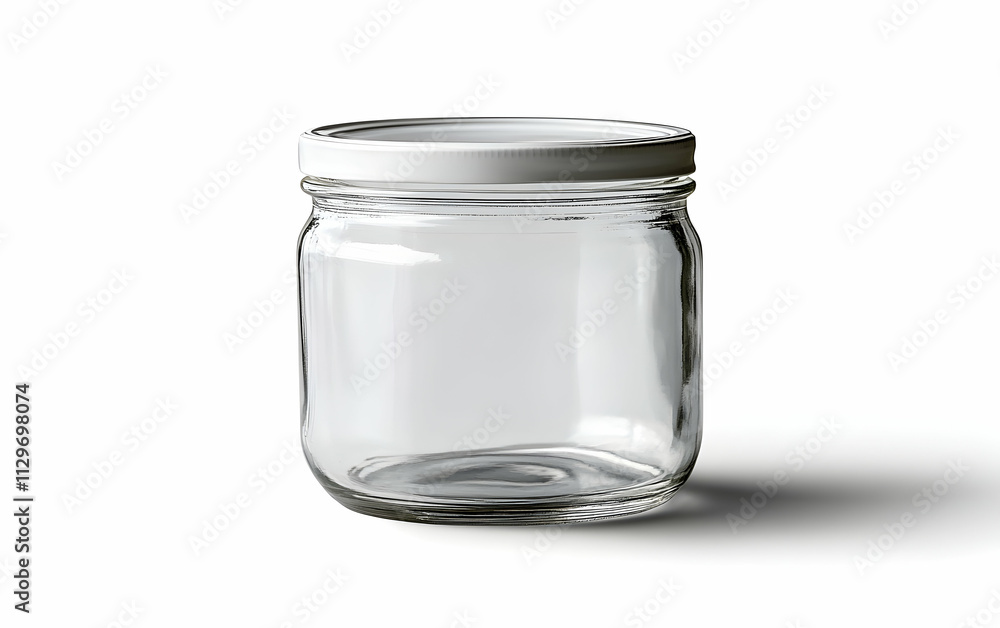 Transparent empty glass jar, isolated on white background, clipping path,, AI Generated Transparent empty glass jar, isolated on white background, clipping path,, AI Generated
