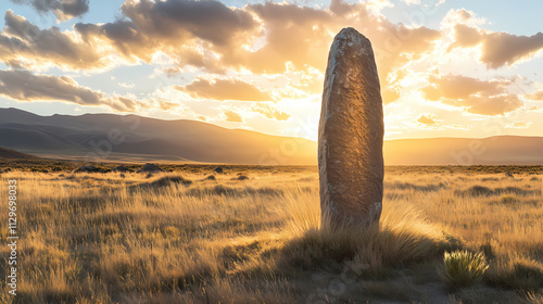 Tribute monolith sculpture in chubut province, welsh settlers monument. Monolith. Illustration photo