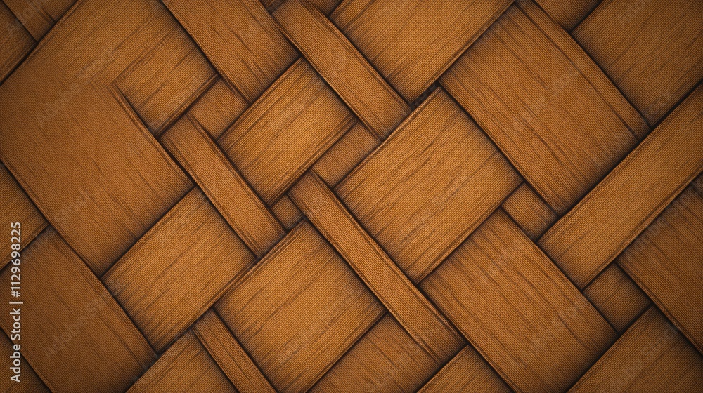 Fototapeta premium Intricate brown woven texture pattern resembling handmade craftsmanship with interlaced fibers, perfect for backgrounds, textiles, or design projects emphasizing rustic and elegant aesthetics.