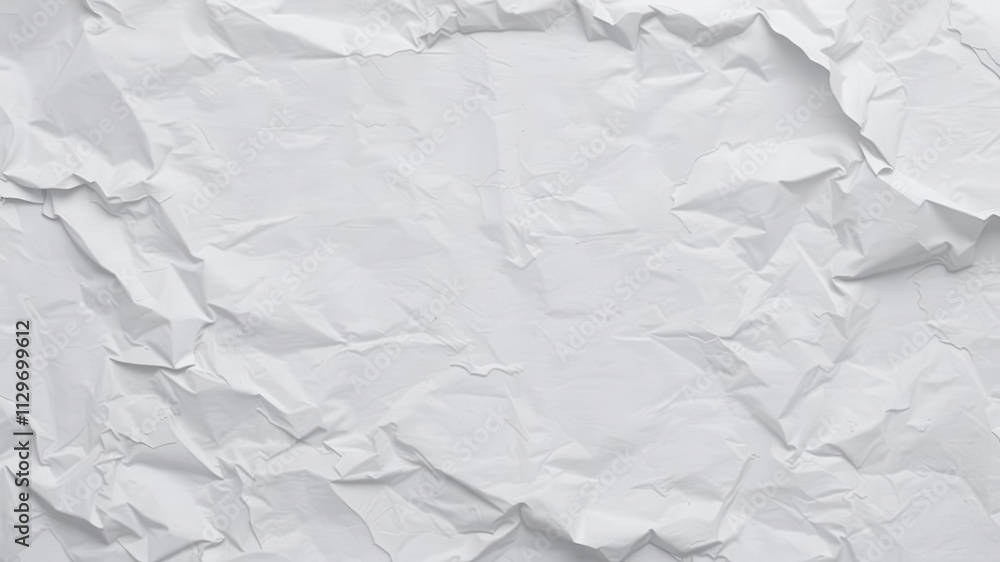 A close-up of a crumpled white paper poster with visible wrinkles and creases, white, creases A close-up of a crumpled white paper poster with visible wrinkles and creases, white, creases