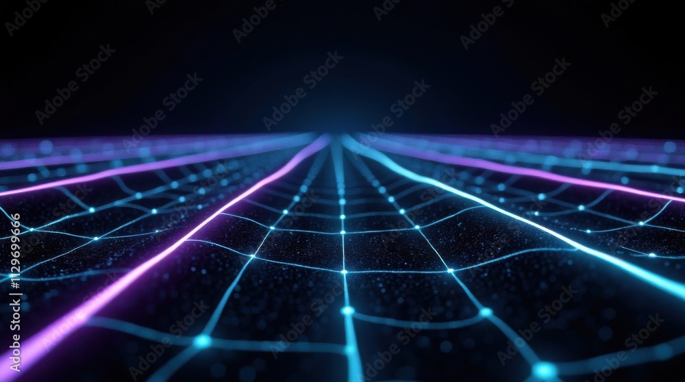 Glowing Grid Network Extending into the Distance Glowing Grid Network Extending into the Distance