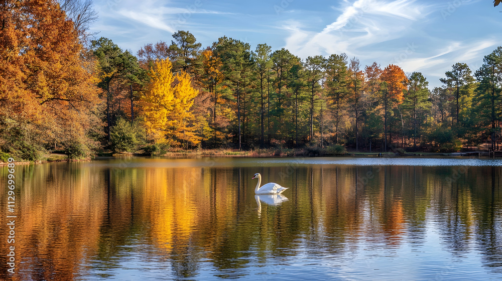 Serene Mute Swan Gliding on Lake Benson, Raleigh, North Carolina - Peaceful Nature Scene, Tranquil Water Reflections